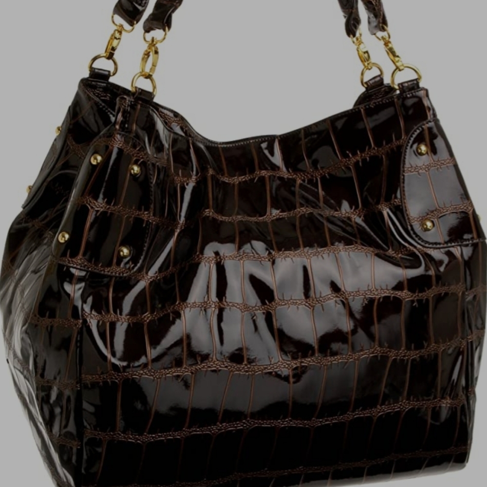 ~ HUGE ~ Big Buddha Slouchy Tote Moc Croc Weekender Bag NWOT